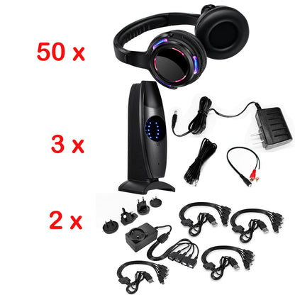 Silent Disco Wireless Headphones with LED Rechargeable Battery RF System for Silent Parties, Clubs, Meetings, Concerts