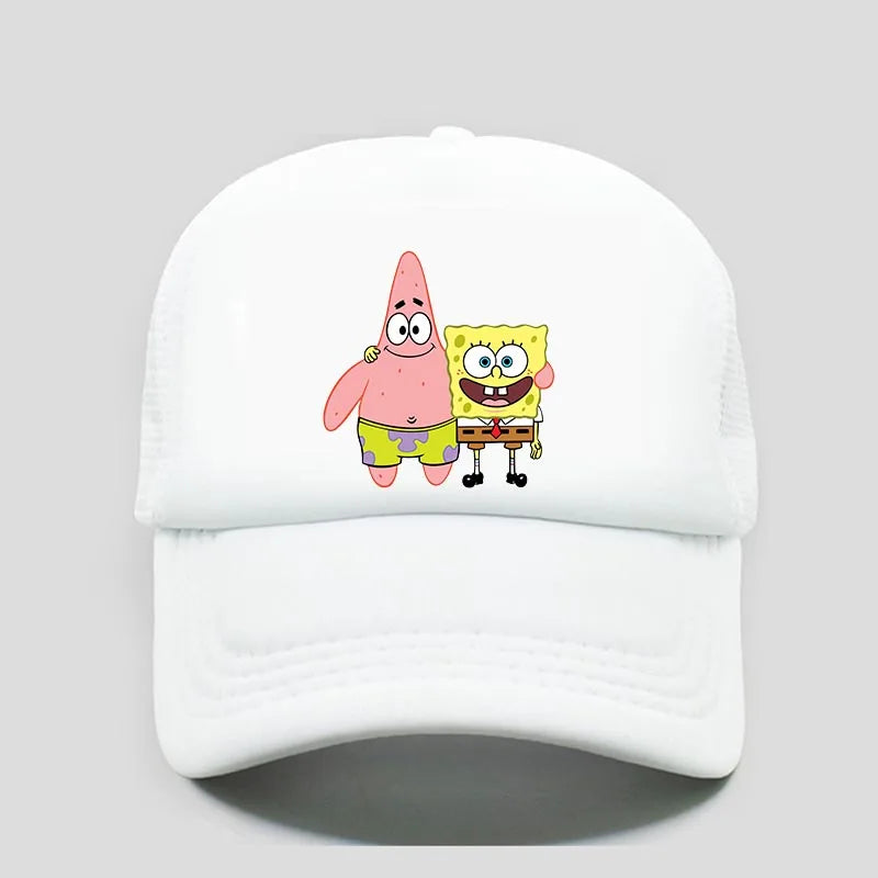Cappellino da baseball carino con stampa SpongeBob, per uomo e donna, cappellino estivo in rete con protezione solare, cappellino da golf regolabile, cappellino da camionista in stile anime