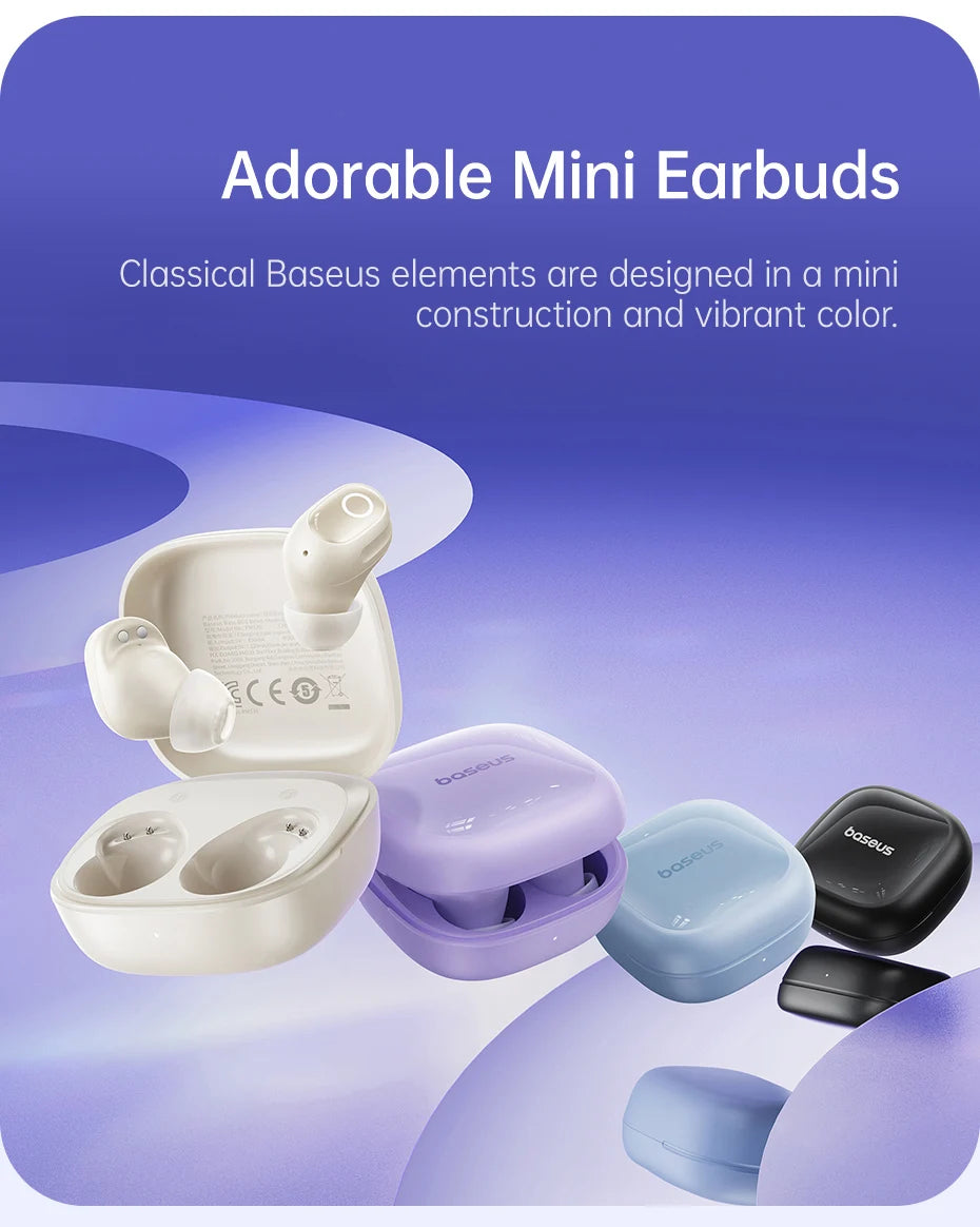 Baseus Bass BD1 Wireless Earphones Bluetooth 5.4 Mini Bean Earbuds 38H Playtime IP55 Waterproof Sports Headphones