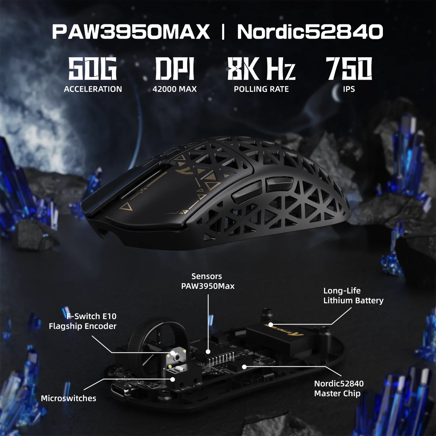 ATTACK SHARK R5Ultra Carbon Fiber Wireless 8K PAW3950MAX Gaming Mouse with 8K Coiled Cable,