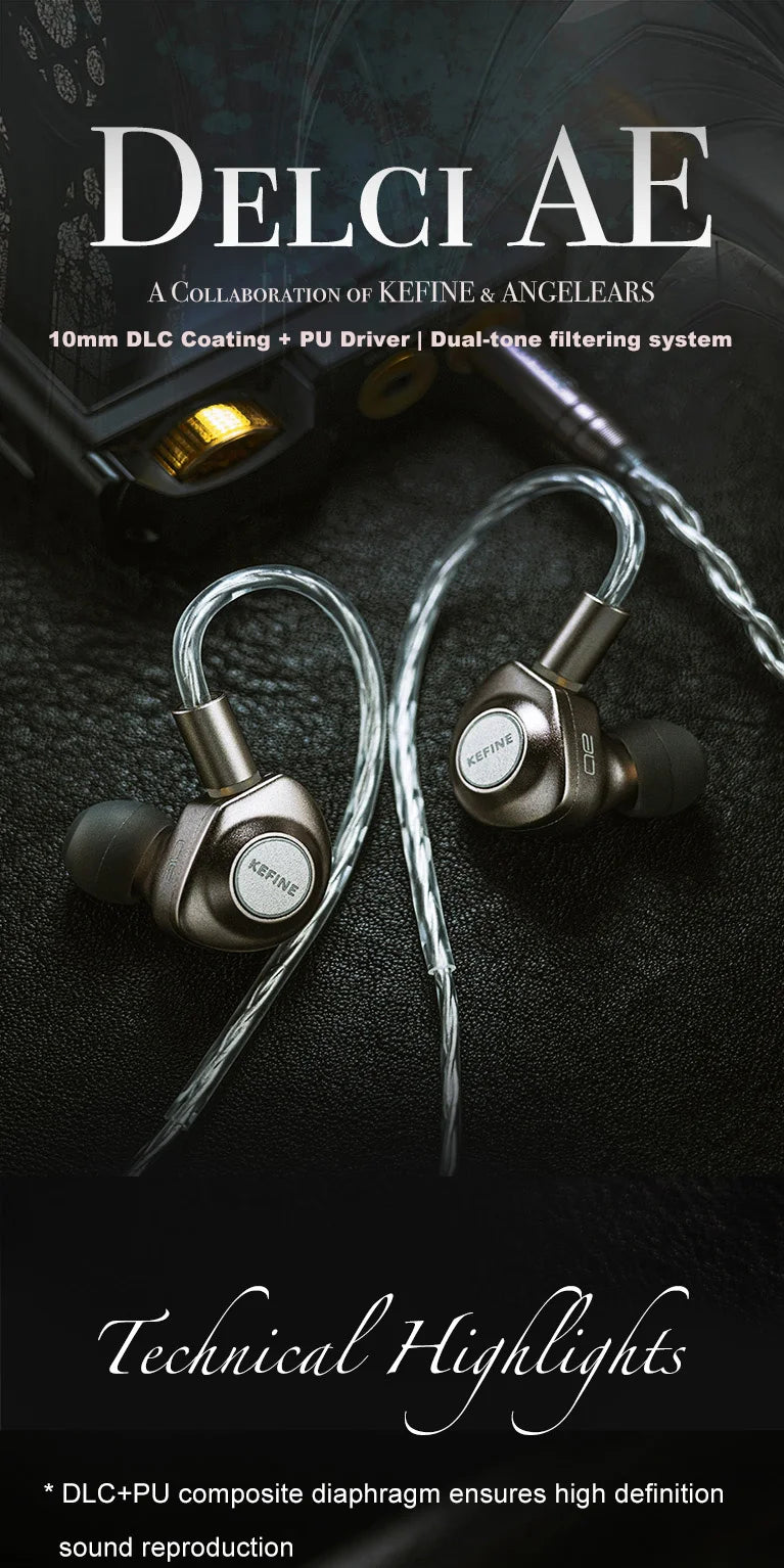 Kefine X ANGELEARS Delci AE 10mm DLC+PU Diaphragm Dynamic Driver IEMs Hi-Fi I n-ear Earphone with Two Tuning Style