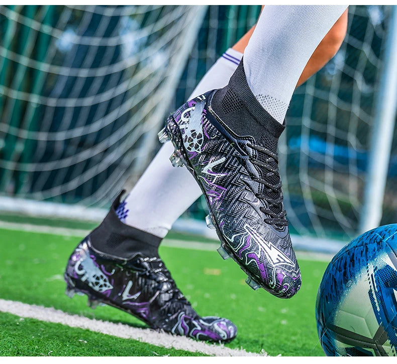 Men's High Ankle Football Boots Turf Soccer Cleats Breathable Non-slip Training Match Sneakers Outdoor Sports FG Soccer Shoes