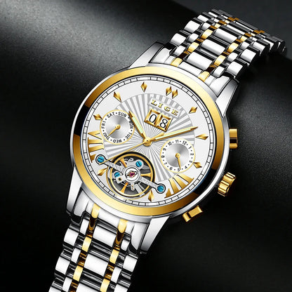 LIGE men’s automatic mechanical wristwatches – High-end luxury watch with a tourbillon, an elegant and water-resistant model, ideal for work or formal occasions.