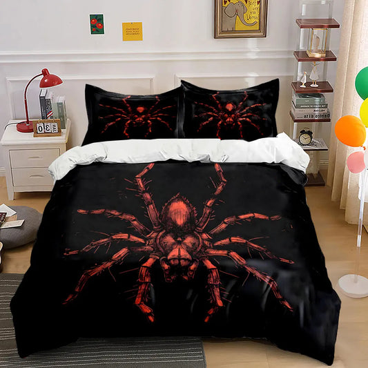 Red Spider Textured Artwork Pattern Duvet Cover Set Digital Print Colorful Polyester Bedding with Zipper Closure for Kids Gifts