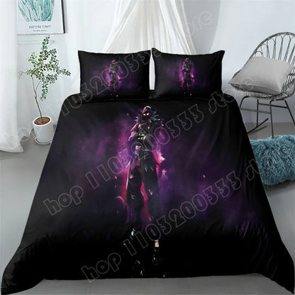 Fortnite-Bettwäsche-Set, 3-teilig, 3D-Druck, Bettwäsche für Schlafzimmer, Gaming-Cartoon-Dekor, Bettbezug und Kissenbezug, Geburtstagsgeschenk