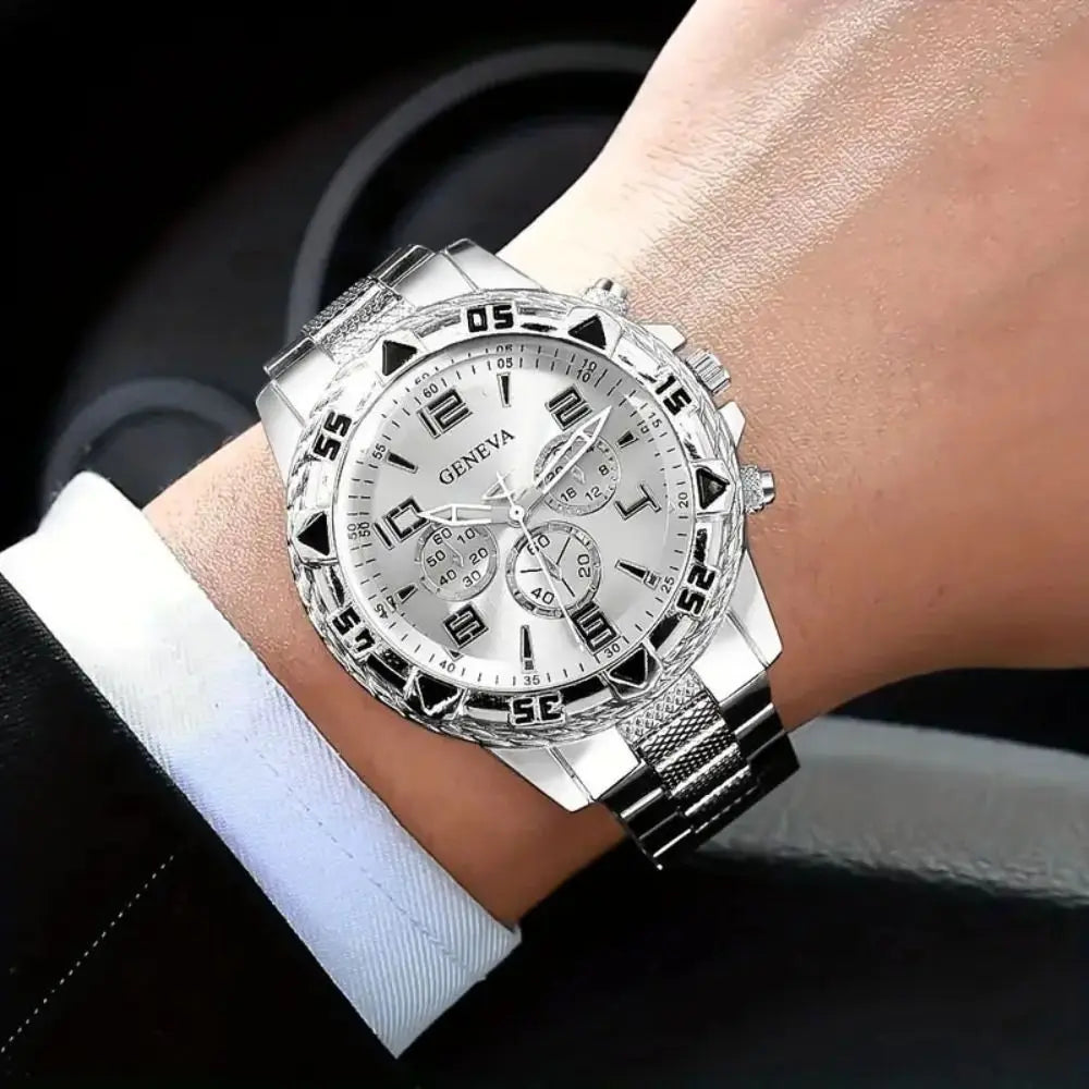 High Quality Stainless Steel Watchband Men Wristwatch Luxury Casual Quartz Watch Large Dial Business Watch