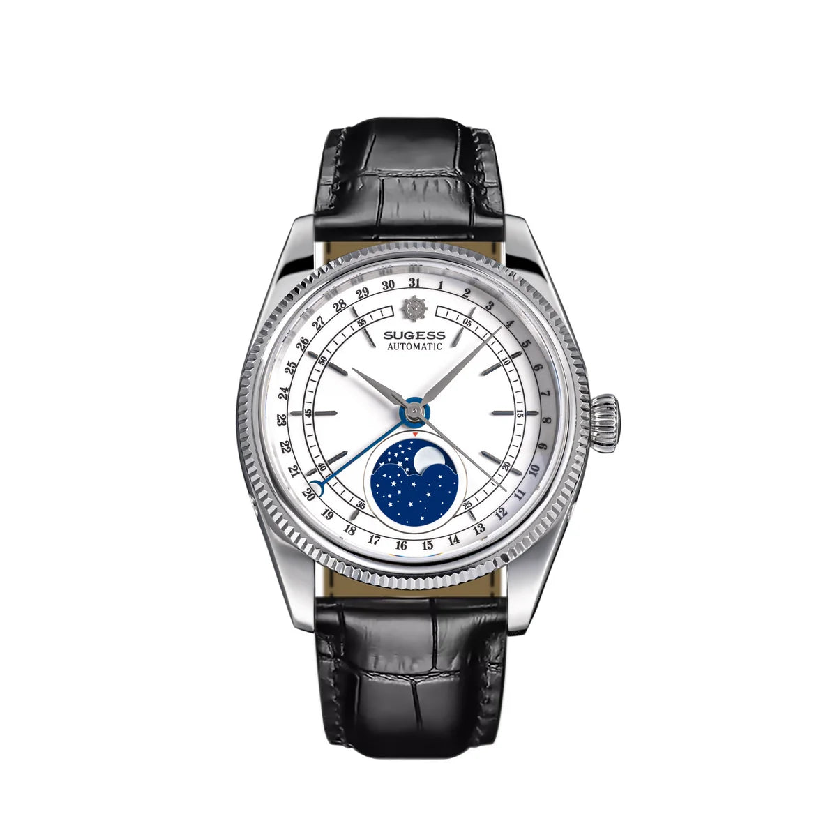 Sugess 40mm Watch of Men Moonphase Automatic ST2108 Movement Sapphire Crystal Mechanical Wristwatches Waterproof Date 2024 New