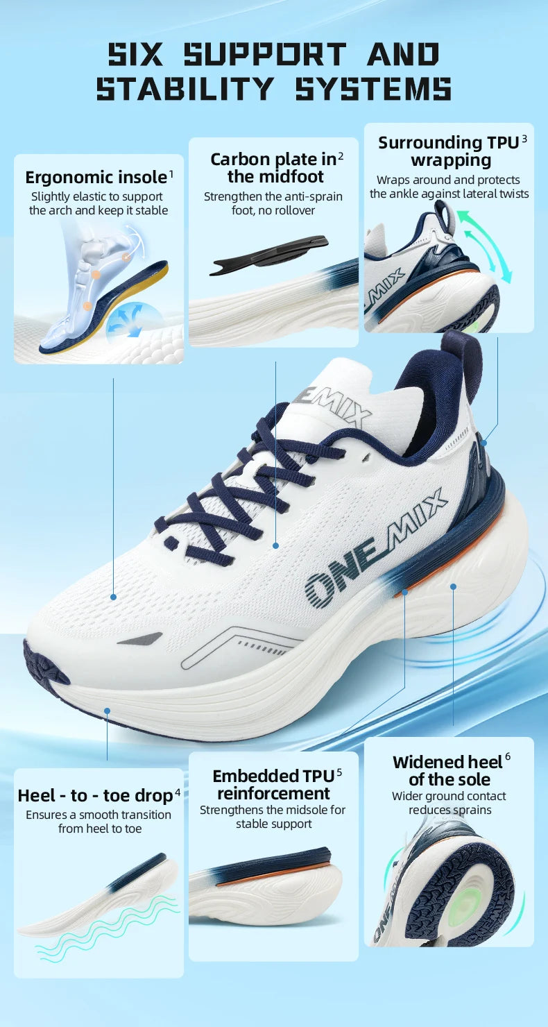ONEMIX Bumper Max Jogging Running Shoes, Unisex Lightweight Sneakers, Road Wear-Resistant, Fashion Sports Fitness Shoes