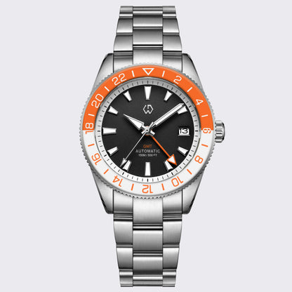 WISHDOIT New NH34 Men's Sports Automatic Mechanical GMT Sapphire Stainless Steel Waterproof 15 ATM With Rubber Strap