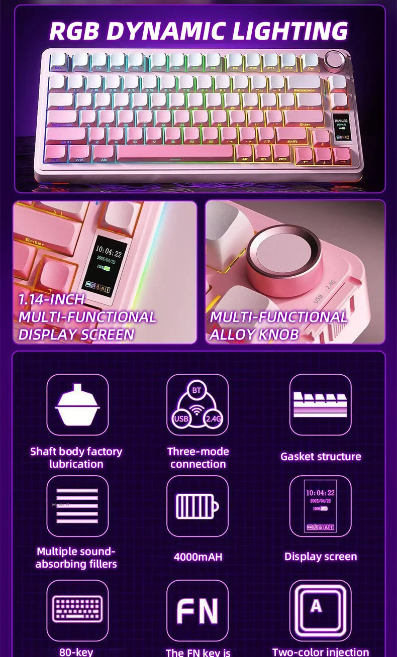 AULA S75 PRO Wireless Mechanical Keyboard with Screen Knob 75% Hot Swappable Gaming Keyboard with Pre-lubed Switches RGB Backlit