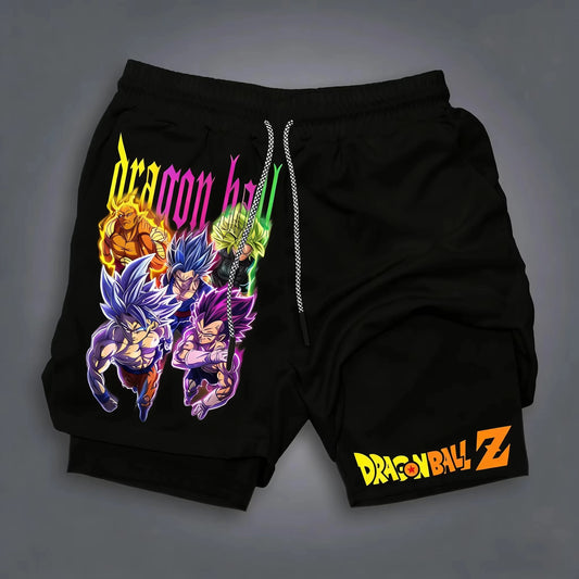 Fashion Dragon Anime GOKU Peripheral Printed Double Layer Shorts Latest Spring and Summer Sports Men's Loose Breathable Pants