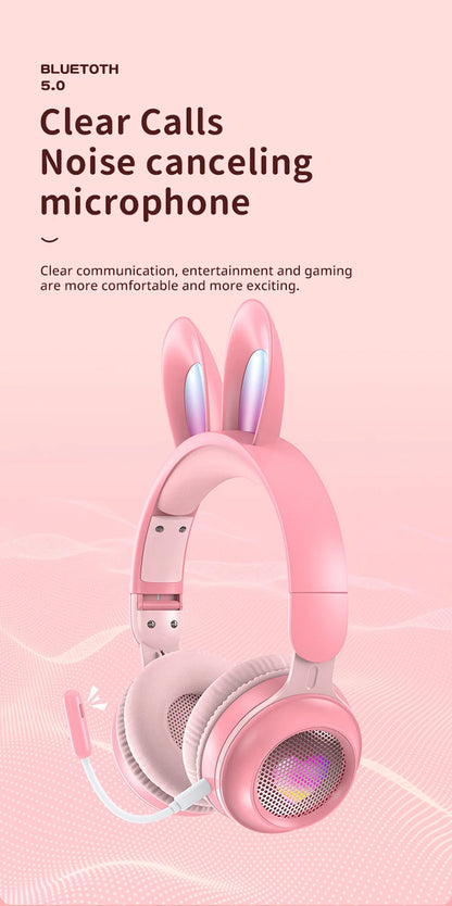 Glow Unicorn Headphones | Bunny Ear Bluetooth Headset with  Mic & TF Slot | Wireless Over-Ear LED