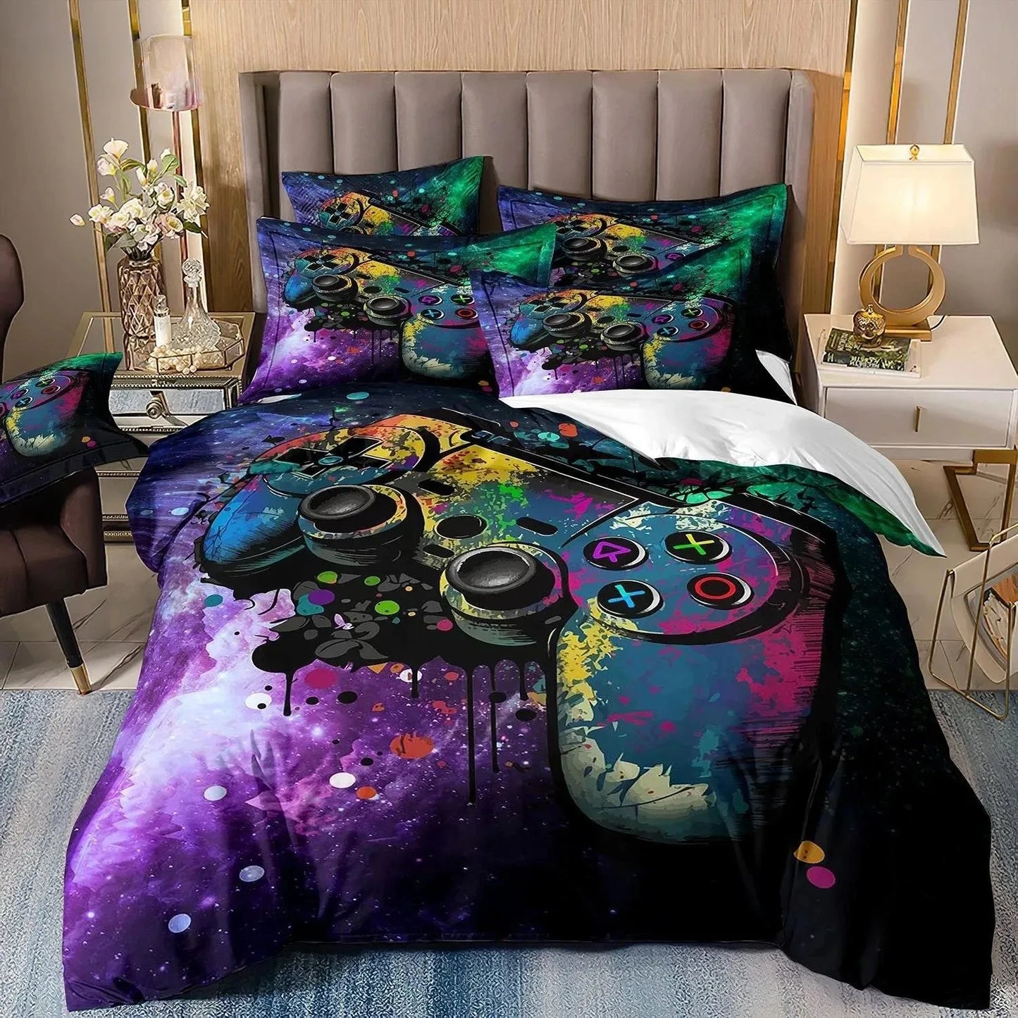 Gamer-Bettwäsche-Set für Jungen und Kinder, Gaming-Bettbezug-Set Queen, Videospiel-Deckenbezug, Bettwäsche-Set mit Playstation-Designs für Teenager und Männer