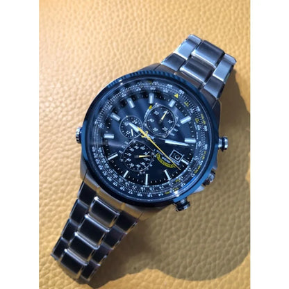 New Men's Ecological Driven Sports Luxury World Chronograph Atomic Chronograph Stainless Steel Blue Dial Christmas Gift