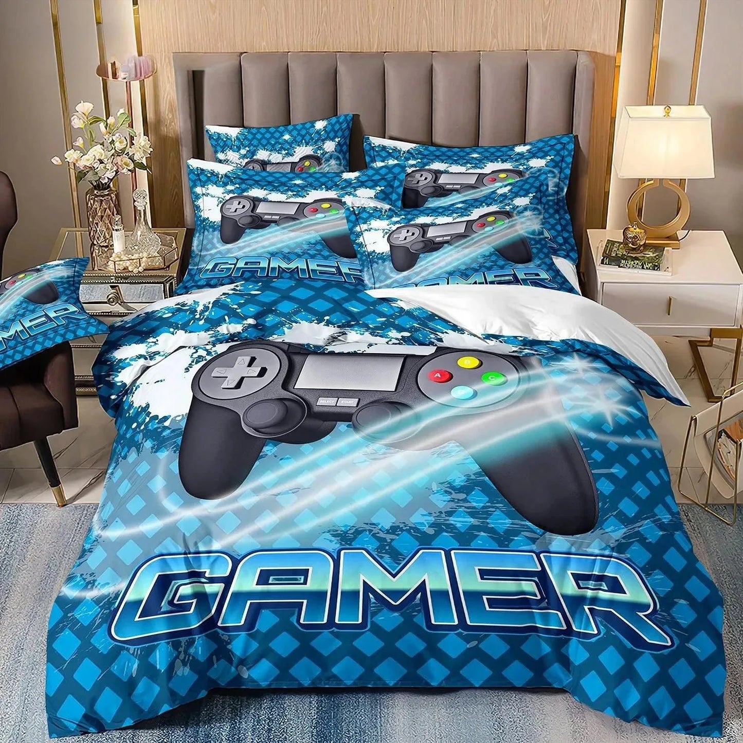 Gamer-Bettwäsche-Set für Jungen und Kinder, Gaming-Bettbezug-Set Queen, Videospiel-Deckenbezug, Bettwäsche-Set mit Playstation-Designs für Teenager und Männer