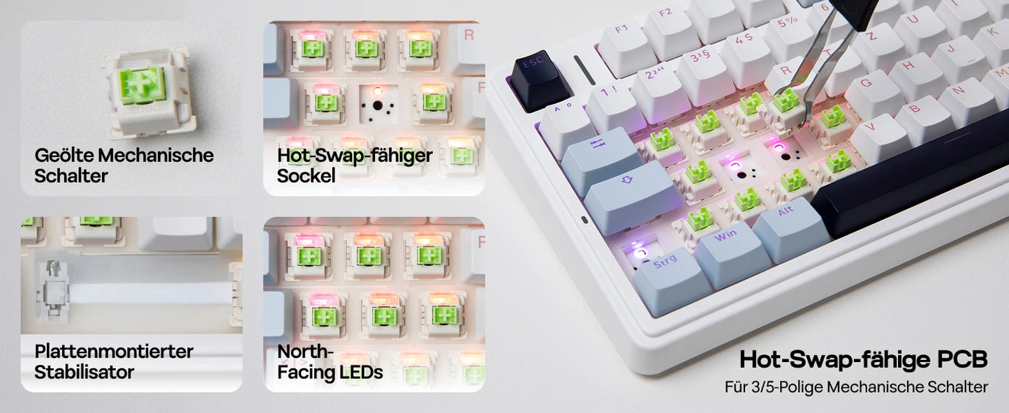 ISO-DE Layout EPOMAKER X AULA F75 75% German QWERTZ Hot-Swap Gasket Wired/Bluetooth/2.4G Wireless Mechanical Keyboard Knob/RGB