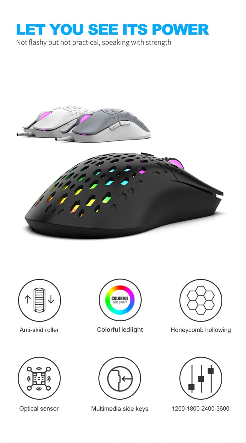 OnePlus G701 Wired 6 Keys Mouse Honeycomb Perforated Colorful Lighting Gaming And Office For Microsoft Windows Apple IOS System