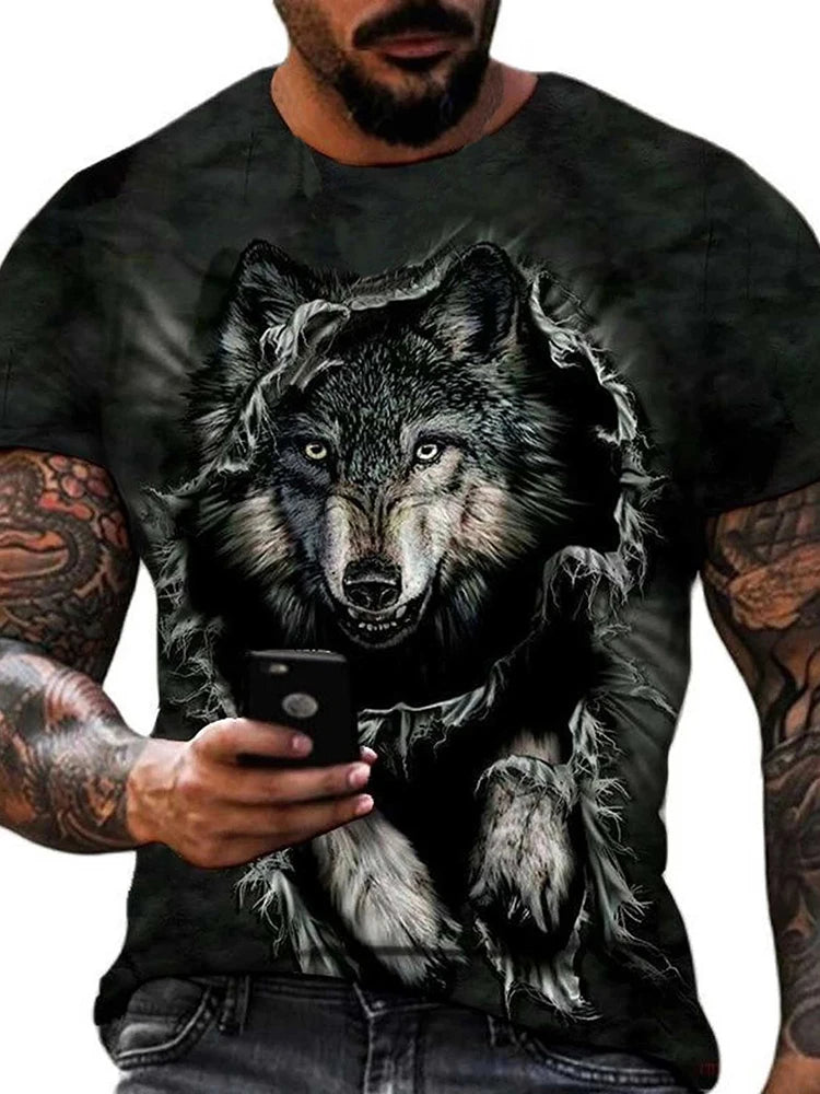 Different Pupil Wolf Print Men's T-shirt Daily Casual Urban Street Fashion Short-sleeved Summer Outdoor Sports Tee