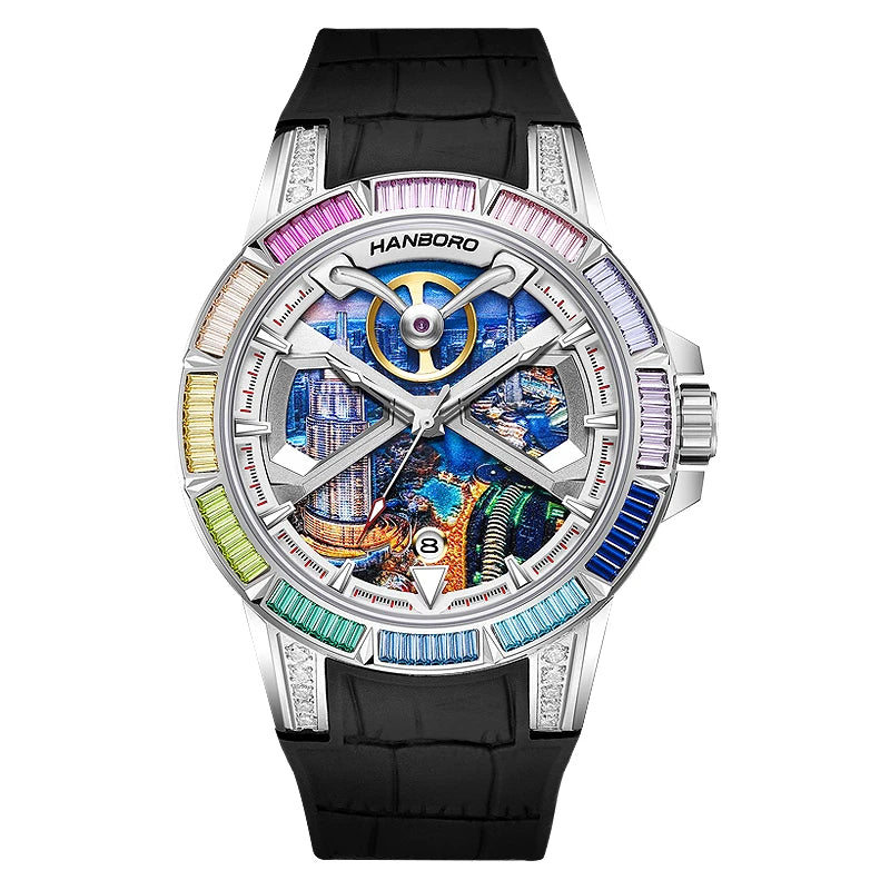 HANBORO Dubai Collection Dubai Characteristic Personalized Dial Frosted Crafted Diamonds Luxury Men's Automatic Mechanical Watch