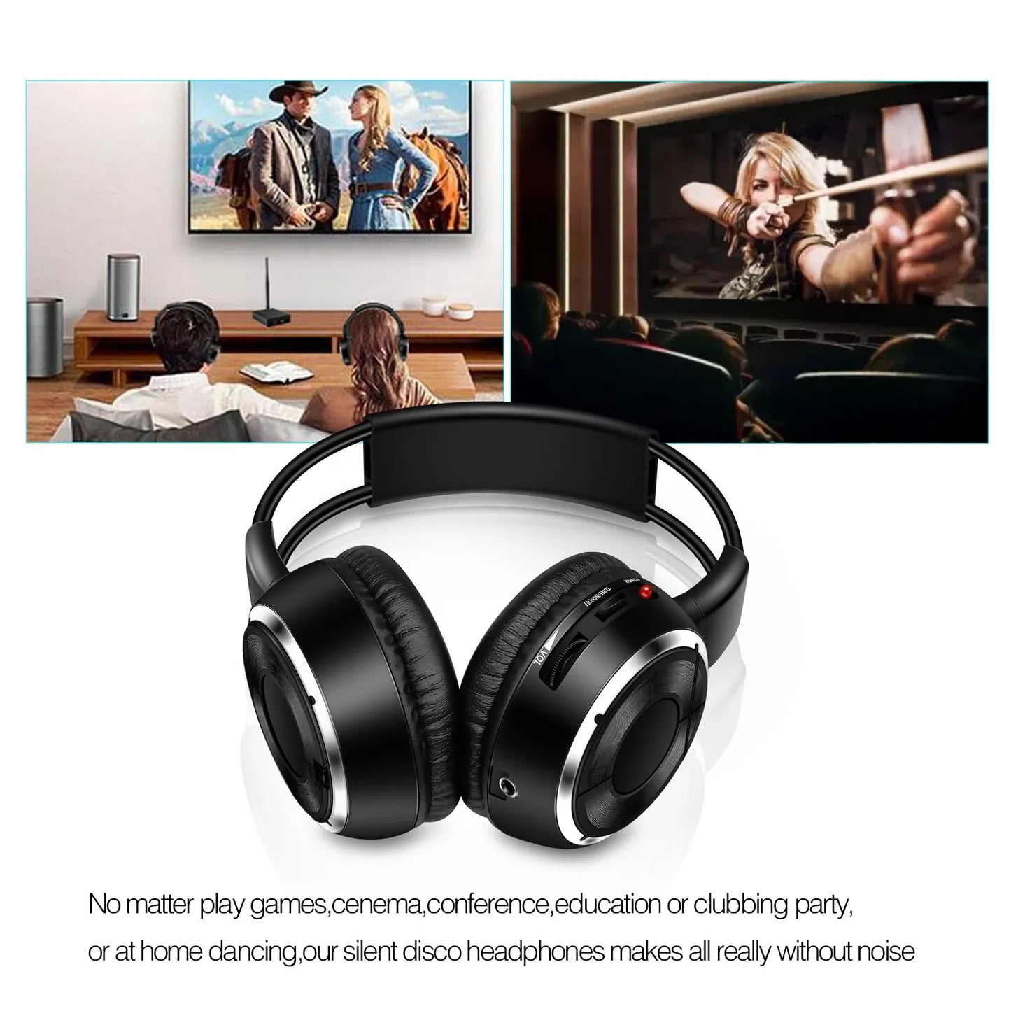 RF Silent Disco Foldable Wireless Headphones Bundle (3 Pcs with 1 Transmitter in 500m) --House Party TV Dancing