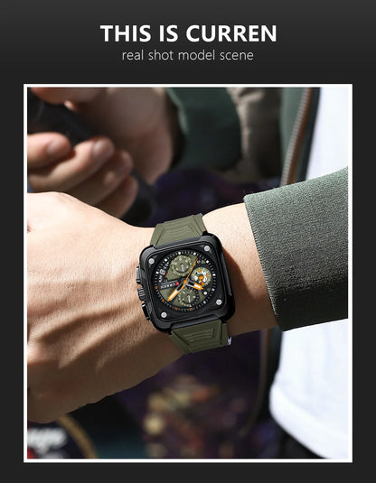 Top Brand CURREN Men's Watches Luxury Square Quartz Wrist Watch Original Waterproof Luminous Chronograph Watch for Men Relogio