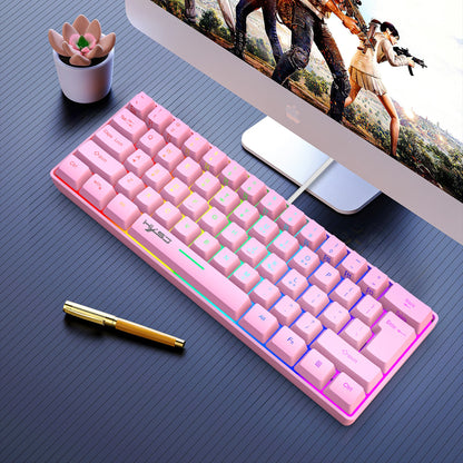 HXSJ-V700 60% RGB Backlit Gaming Keyboard, Compact 61-Key Mini Wired Office Keyboard with Ergonomic Design for office Home use