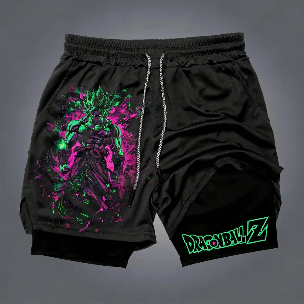 Dragon Ball Goku Unisex Harajuku Anime Printed 2026 Summer New Product Loose Sports Breathable Quick Drying Double Layer Shorts, Produit gaming premium Fraquane