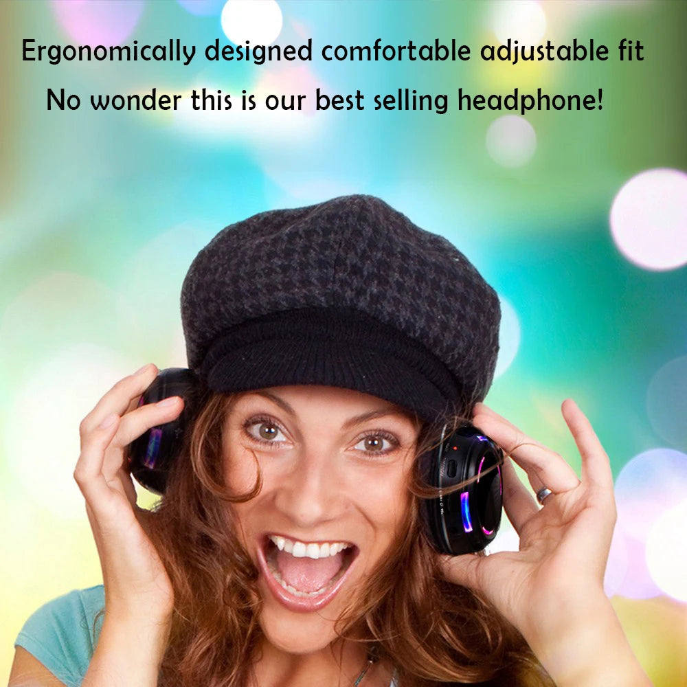 Silent Disco Wireless Headphones with LED Rechargeable Battery RF System for Silent Parties, Clubs, Meetings, Concerts