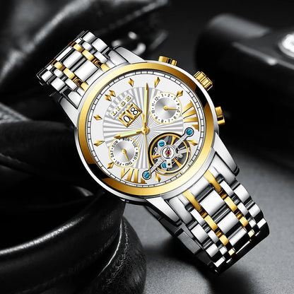 LIGE men’s automatic mechanical wristwatches – High-end luxury watch with a tourbillon, an elegant and water-resistant model, ideal for work or formal occasions.