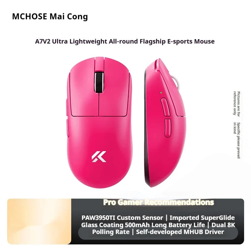 MCHOSE A7 V2 Ultra+ Wireless Mouse Tri-Mode Lightweight Paw3950 Ti 42000dpi 500mah Pc Esports Laptop Gaming Mice Accessories