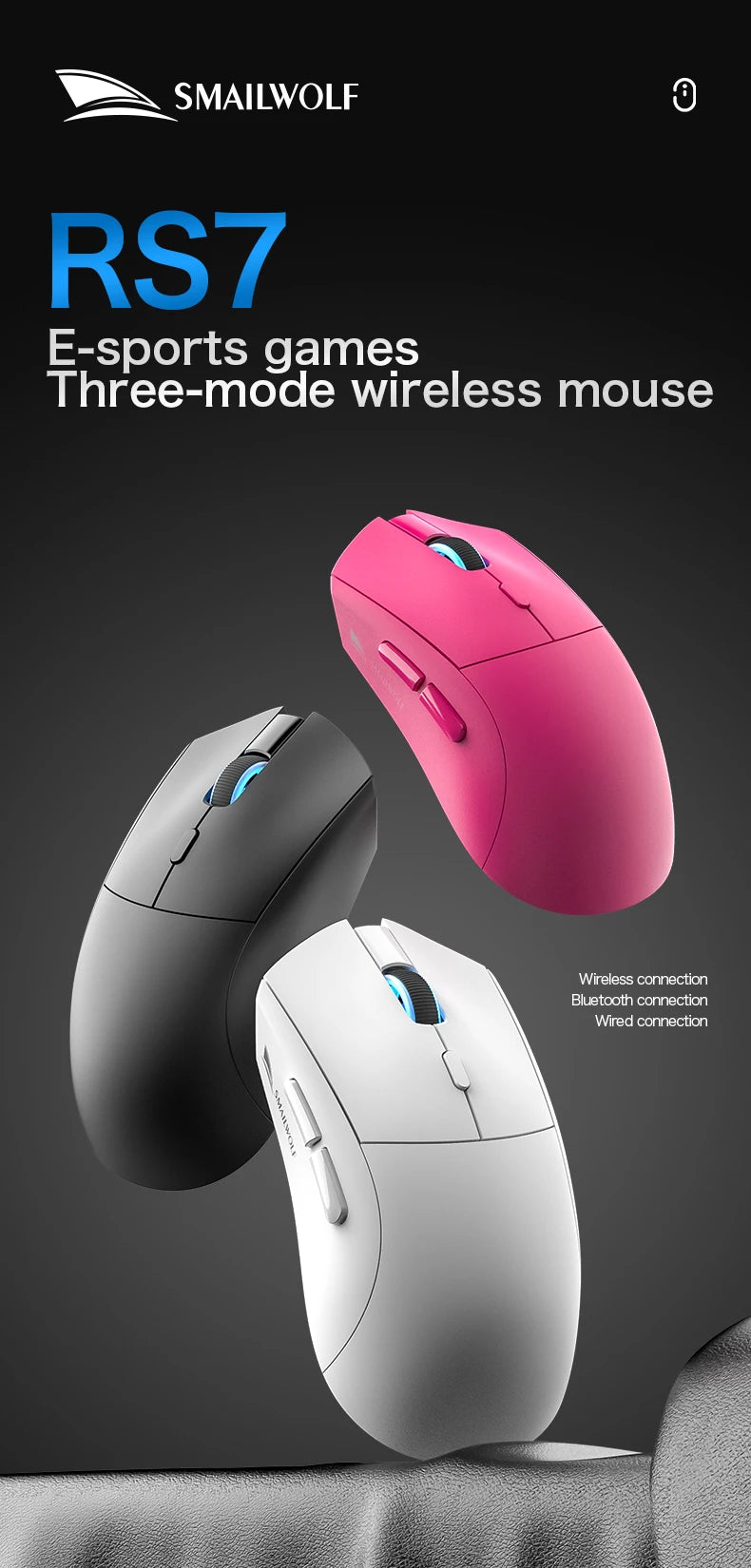 SMAILWOLF RS7 Bluetooth wireless gaming mouse PAW3311 macro driver laptop desktop computer office game 20000dpi