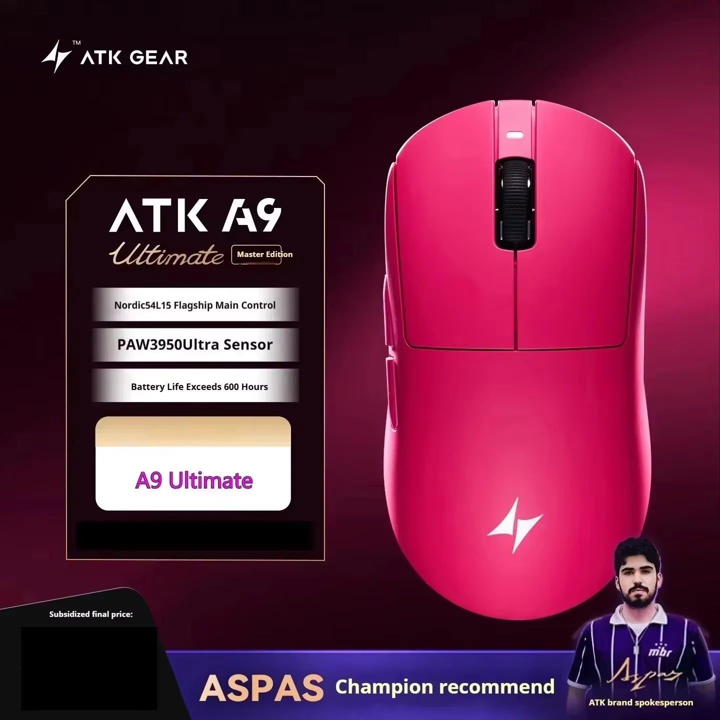 ATK A9 Wireless Gaming Mouse NearLink Technology Ergonomic PAW3395 Tri-Mode Bluetooth Low Latency Esports Mice PC