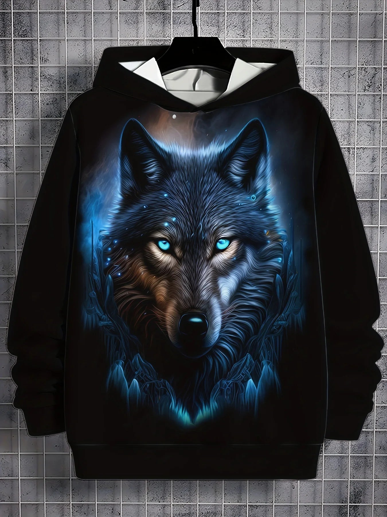 European and American men's autumn fashion wolf print soft and comfortable hooded sweatshirt outdoor urban high street clothing