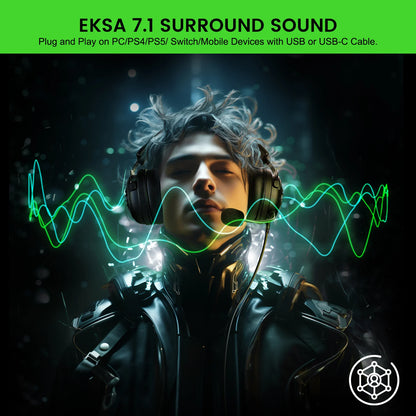 Oneodio EKSA StarEngine Pro Wired Gaming Headset 7.1 Surround PC Headphones Gamer With ENC Mic USB/Type C/3.5mm for PS4 PS5 Xbox