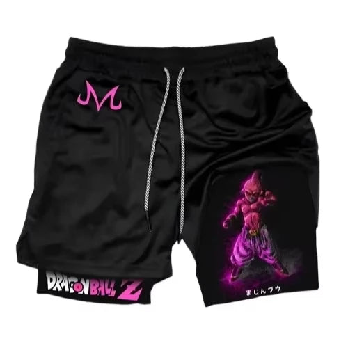 2026 Summer Dragon Ball Z Majin Buu 2-in-1 Double Layer Gym Shorts, Oversized Men's Fitness Retro Streetwear Unisex Athletic Y2k