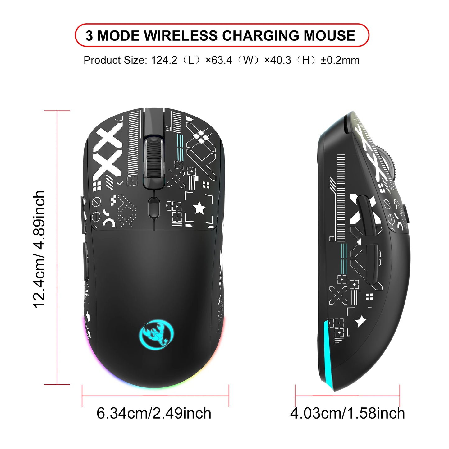 RGB Wireless Gaming Mouse With Charging Dock 3-Mode Connection Silent Buttons Long-Lasting Rechargeable Battery for PC Laptop