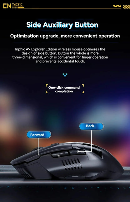 Inphic A9 Explorer V2 Three-mode Gaming Mouse Indicator DPI Adjustable Macro-driver Ergonomics 12000DPI 1000Hz rate of return