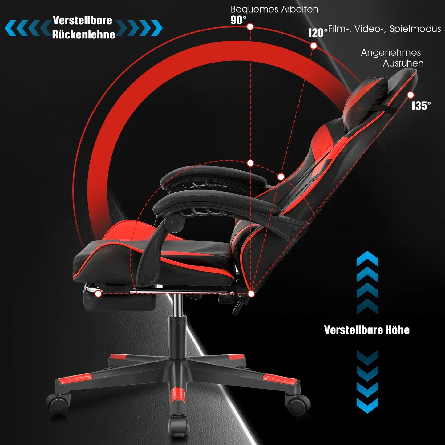 Ergonomic Gaming chair Racing Chef armchair Height Adjustable Office chair Computer chair with Armrests Headrests Up to 150KG