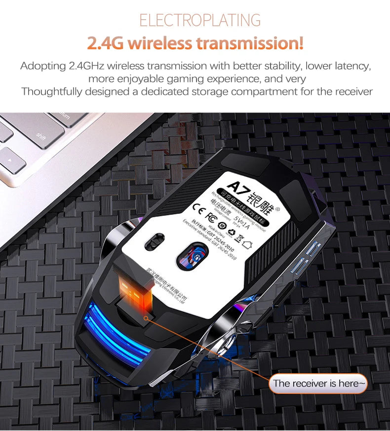 UTHAI A7 Laptop Accessories Rechargeable Wireless Mouse Mute Office Game Water Cooled Light Effect Bluetooth Mouse