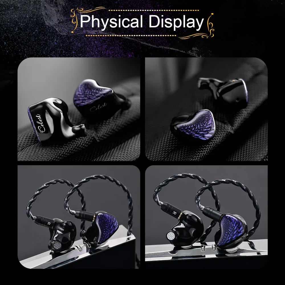 Celest Wyvern Black In-Ear Monitor Wired IEM Gaming Earbuds with Microphone HiFi Bass 10mm Driver Detachable Cable