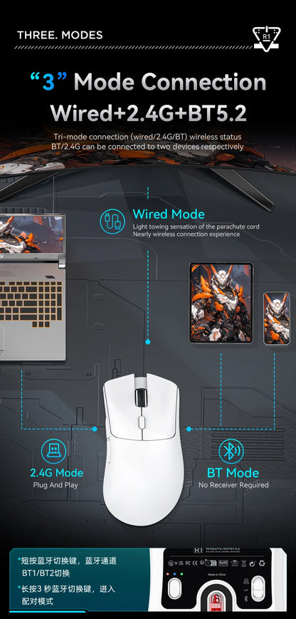 Attack Shark R1 Tri-Mode 2.4g-BT-Wired, PAW3311 18000DPI, 59g  Lightweight Gaming Mouse