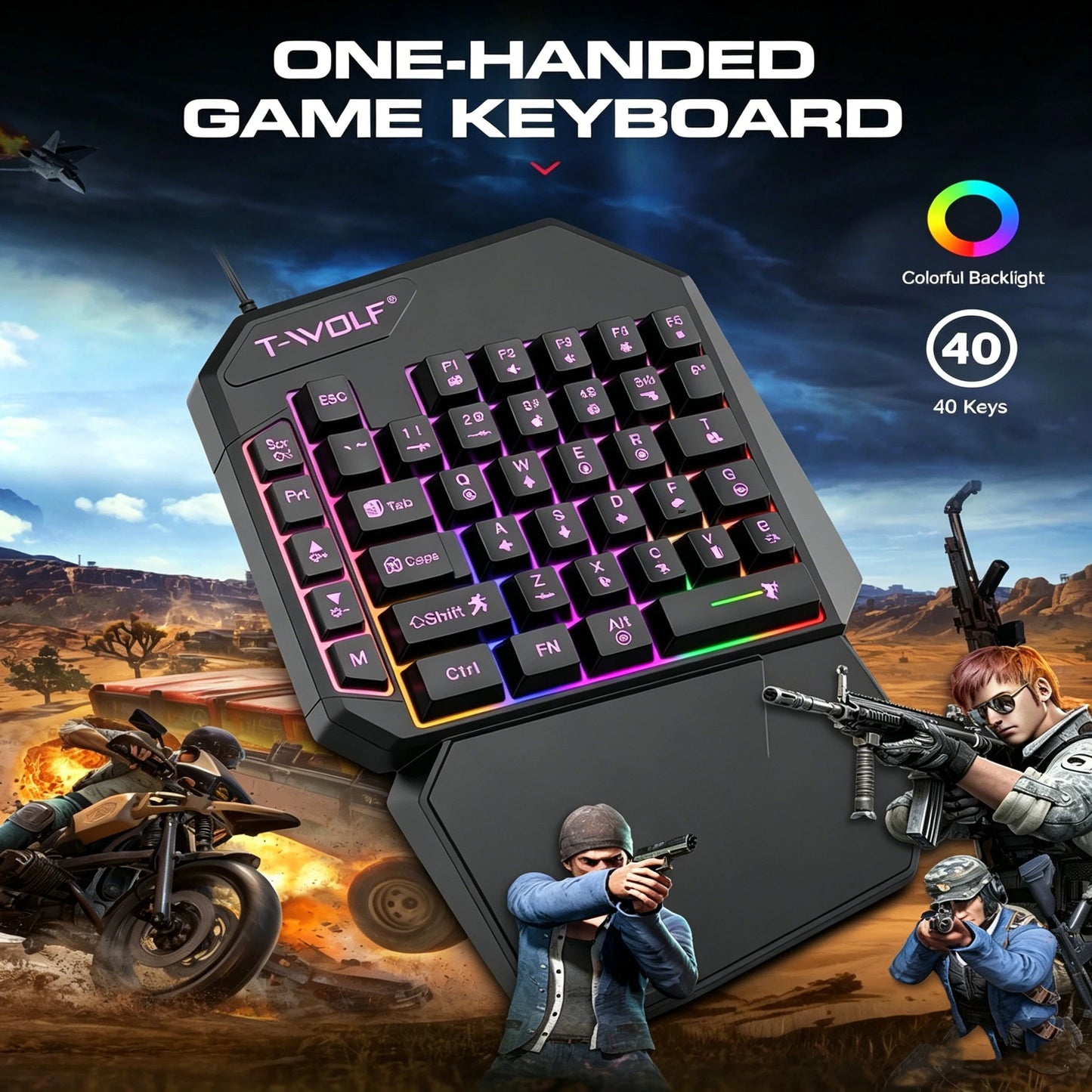 Wired One-Handed RGB Mechanical Gaming feel Keyboard,Mecha Membrane 40 Keys USB Professional Gaming Keypad Multimedia buttons