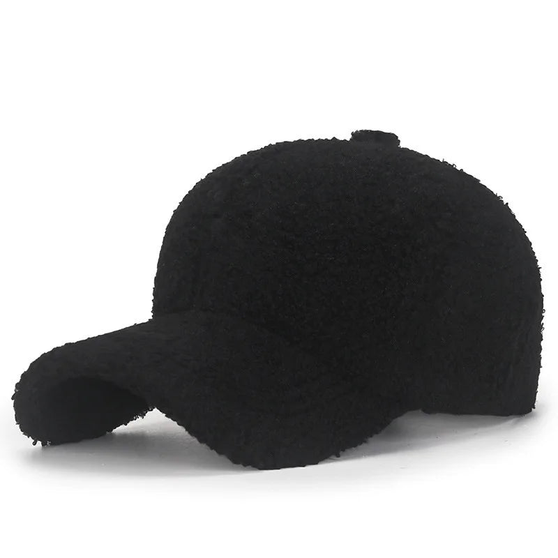 Winter Lamb Wool Solid Color Plain Baseball Cap - Warm Teddy Fleece, Face-Flattering, Structured Crown