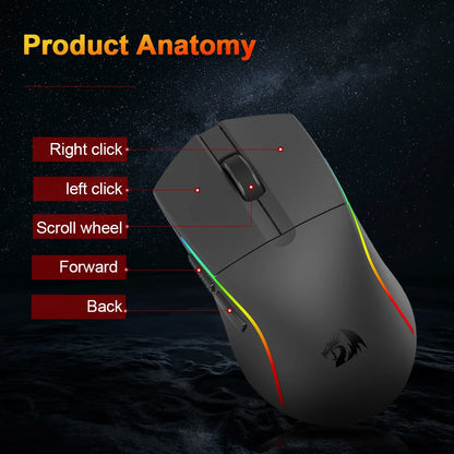 REDRAGON DEICIDE M816 PRO RGB USB Support Bluetooth 2.4G Wireless Gaming Mouse 26000 DPI 6 buttons for gamer Wired Mice Computer