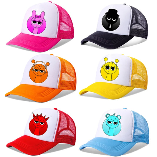 Sprunkis Boys Girls Child Cartoon Baseball Caps Kids Hip Hop Breathable Mesh Hat Cute Anime Sunbonnet Shade Caps Birthday Gifts