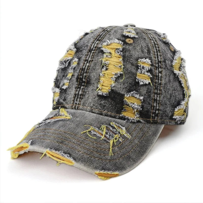 Vintage Washed Distressed Denim Colorful Baseball Cap for Men Women, Fashion Two-Tone Ripped Sun Protection Visor Hat Trendy