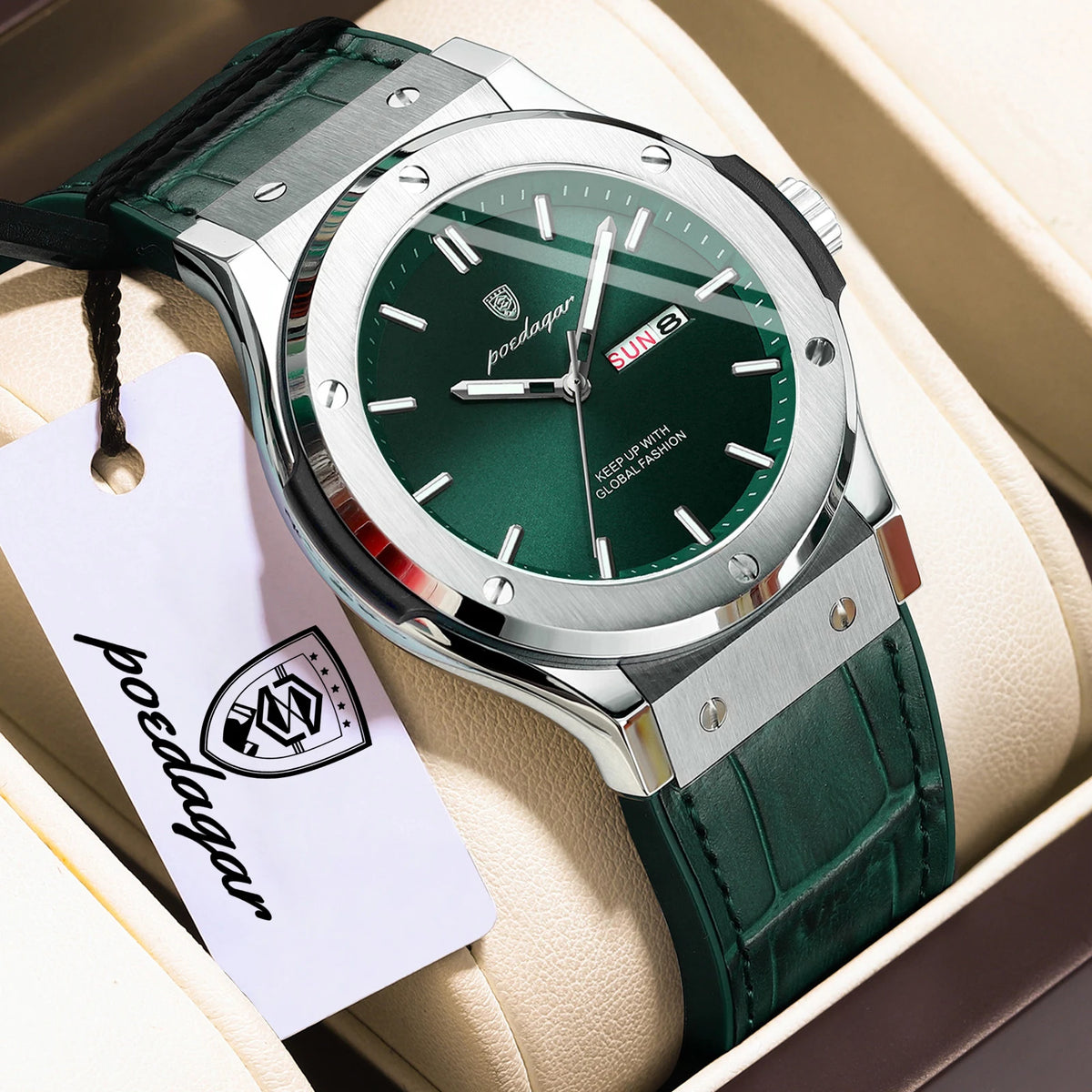 POEDAGAR herenhorloge – Origineel model, zakelijke stijl, waterdicht, siliconen band, datum- en dagweergave, quartz uurwerk, trendy luxe horloge.