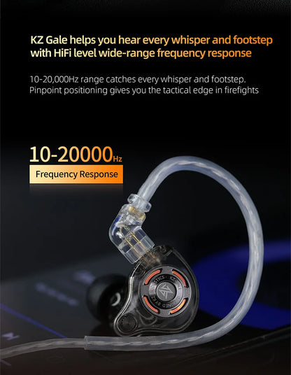 Auriculares IEM Gaming KZ Gale – Monitores In-Ear HiFi com driver superlinear e cabo de 2 pinos destacável banhado a prata