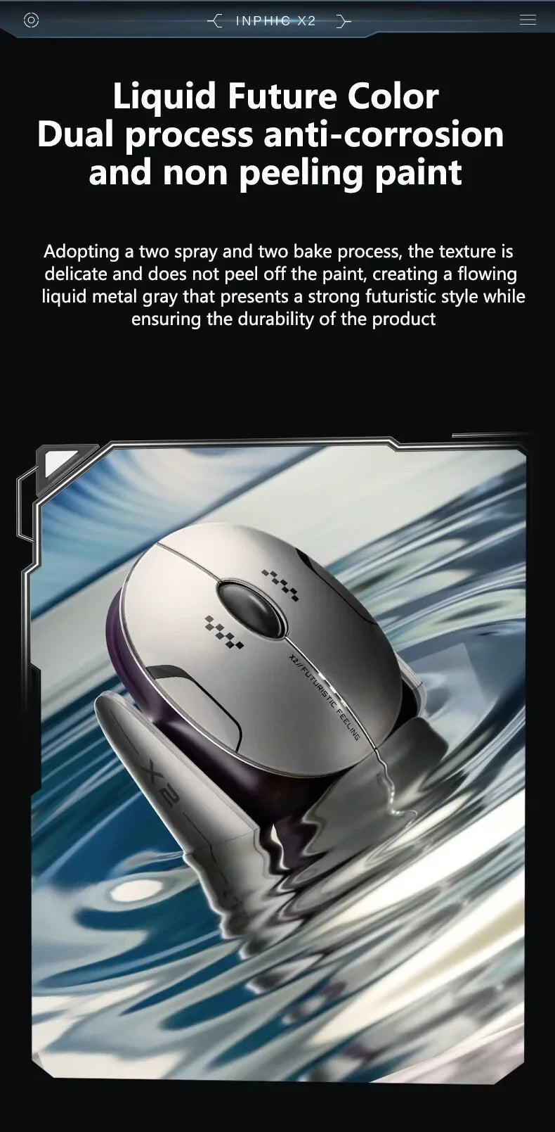 Inphic X2 Tri-Mode Metal Bluetooth Wireless Mouse Silent Rechargeable E-Sports Backlight Gaming PC Laptops Accessories Gift