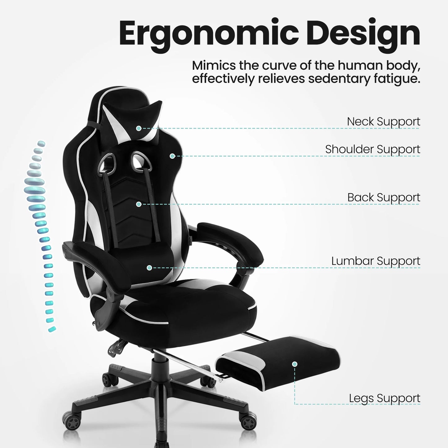 WOLTU Swivel  Gaming Racing Chair Desk Office Computer Chair Sports Seat with Headrest Lumbar Cushion Footrest Gamer Chair
